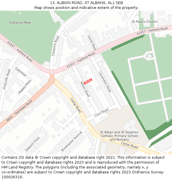 13, ALBION ROAD, ST ALBANS, AL1 5EB: Location map and indicative extent of plot