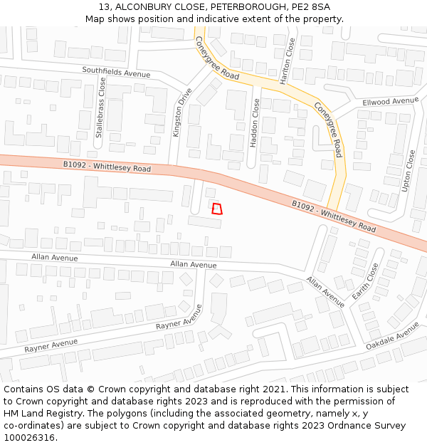 13, ALCONBURY CLOSE, PETERBOROUGH, PE2 8SA: Location map and indicative extent of plot