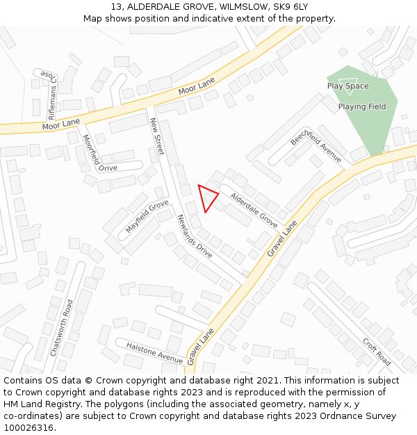 13, ALDERDALE GROVE, WILMSLOW, SK9 6LY: Location map and indicative extent of plot