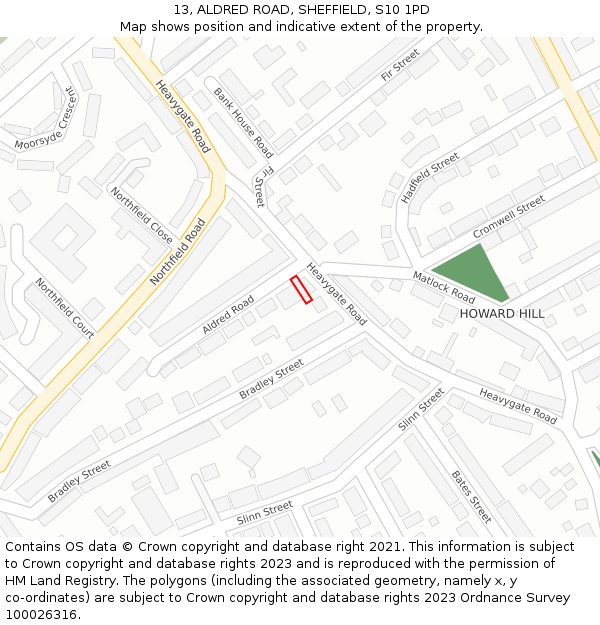 13, ALDRED ROAD, SHEFFIELD, S10 1PD: Location map and indicative extent of plot