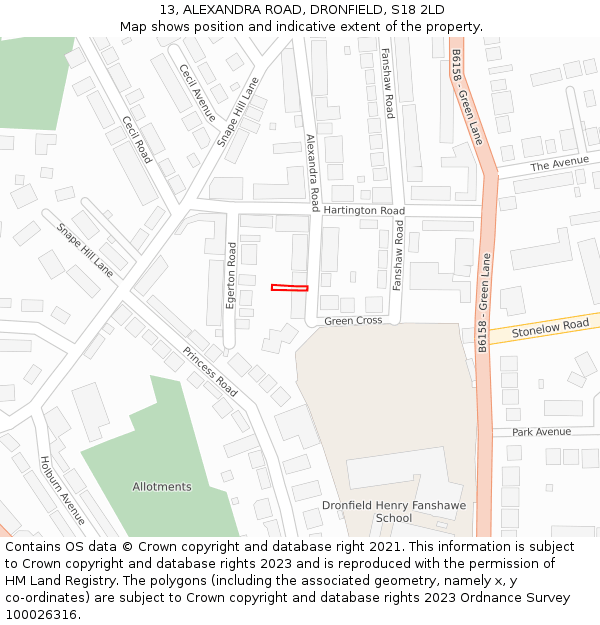 13, ALEXANDRA ROAD, DRONFIELD, S18 2LD: Location map and indicative extent of plot