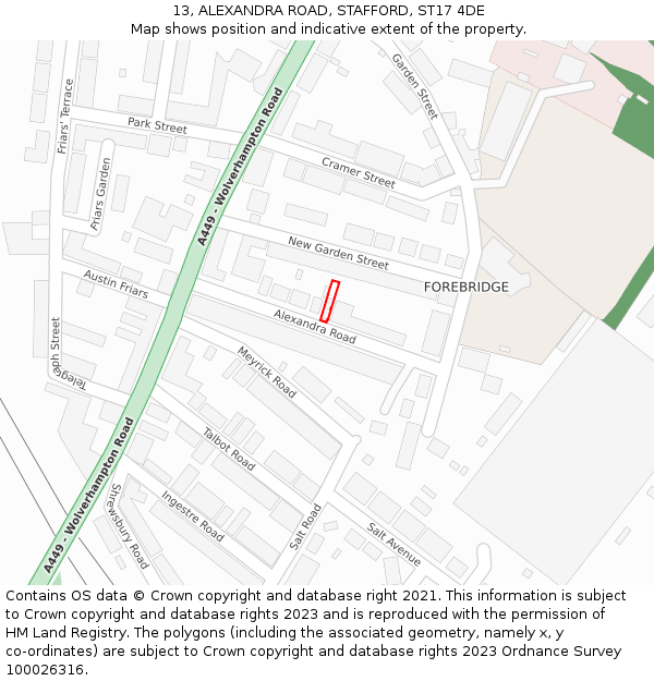 13, ALEXANDRA ROAD, STAFFORD, ST17 4DE: Location map and indicative extent of plot