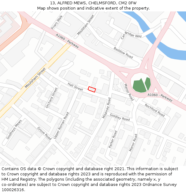 13, ALFRED MEWS, CHELMSFORD, CM2 0FW: Location map and indicative extent of plot