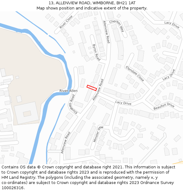 13, ALLENVIEW ROAD, WIMBORNE, BH21 1AT: Location map and indicative extent of plot