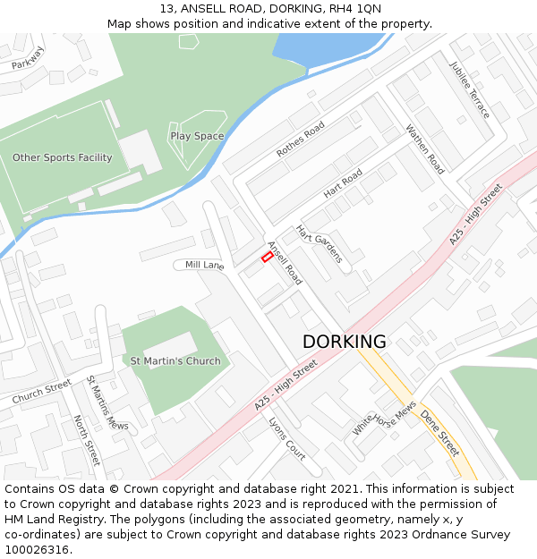 13, ANSELL ROAD, DORKING, RH4 1QN: Location map and indicative extent of plot