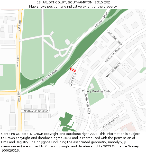 13, ARLOTT COURT, SOUTHAMPTON, SO15 2RZ: Location map and indicative extent of plot