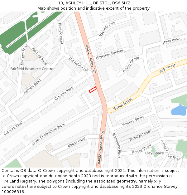 13, ASHLEY HILL, BRISTOL, BS6 5HZ: Location map and indicative extent of plot