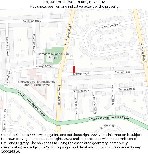 13, BALFOUR ROAD, DERBY, DE23 8UP: Location map and indicative extent of plot