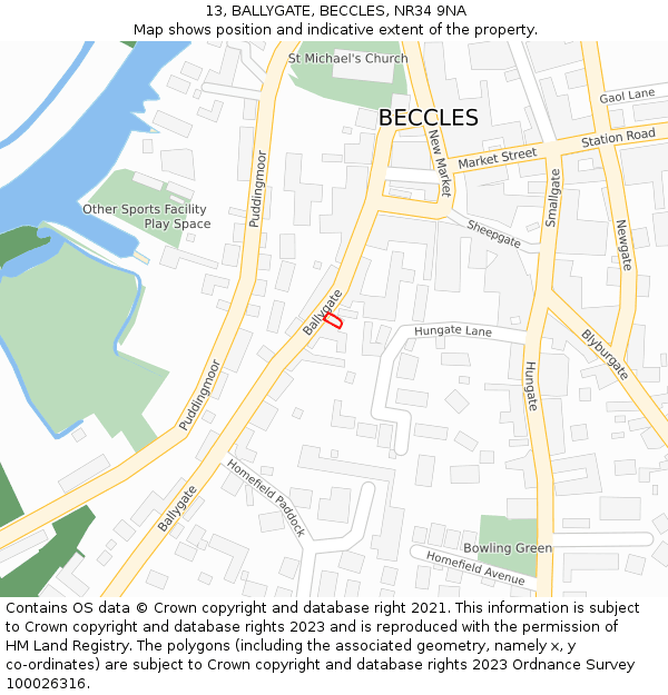 13, BALLYGATE, BECCLES, NR34 9NA: Location map and indicative extent of plot
