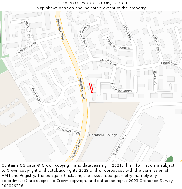 13, BALMORE WOOD, LUTON, LU3 4EP: Location map and indicative extent of plot