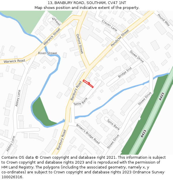 13, BANBURY ROAD, SOUTHAM, CV47 1NT: Location map and indicative extent of plot