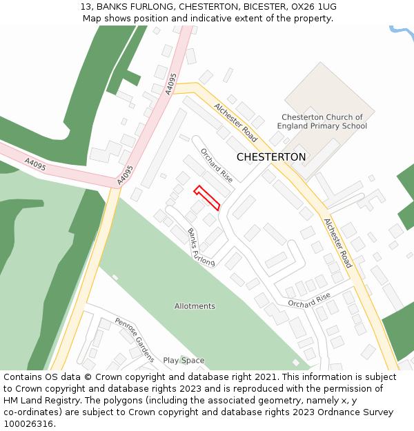 13, BANKS FURLONG, CHESTERTON, BICESTER, OX26 1UG: Location map and indicative extent of plot