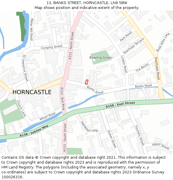 13, BANKS STREET, HORNCASTLE, LN9 5BW: Location map and indicative extent of plot
