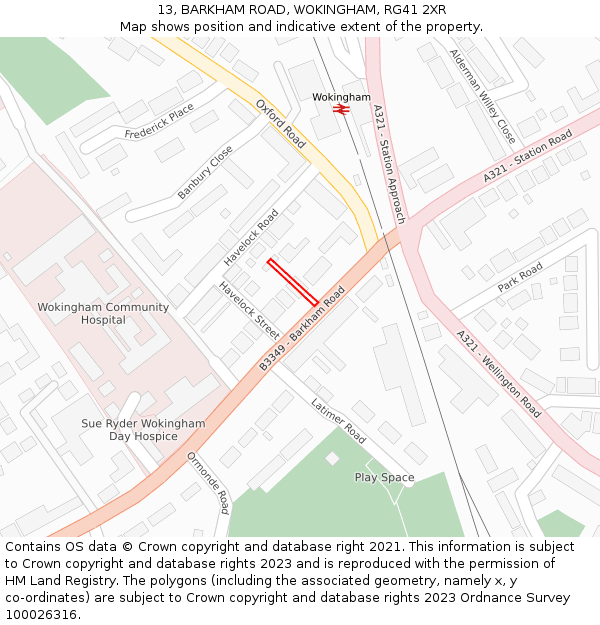 13, BARKHAM ROAD, WOKINGHAM, RG41 2XR: Location map and indicative extent of plot