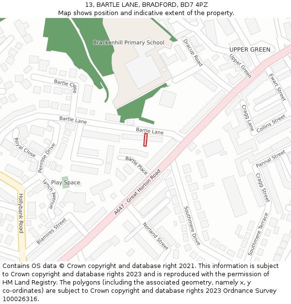 13, BARTLE LANE, BRADFORD, BD7 4PZ: Location map and indicative extent of plot