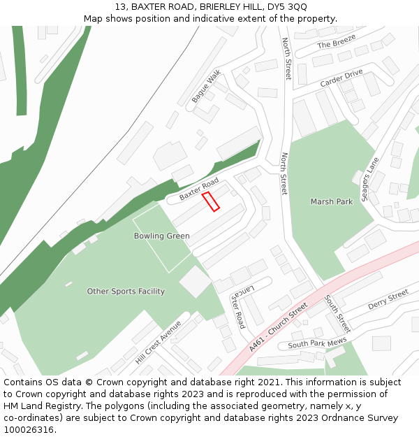 13, BAXTER ROAD, BRIERLEY HILL, DY5 3QQ: Location map and indicative extent of plot