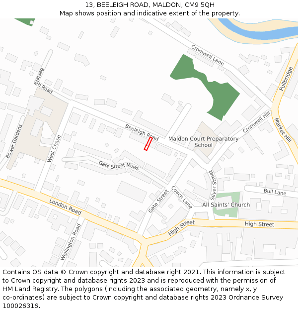 13, BEELEIGH ROAD, MALDON, CM9 5QH: Location map and indicative extent of plot