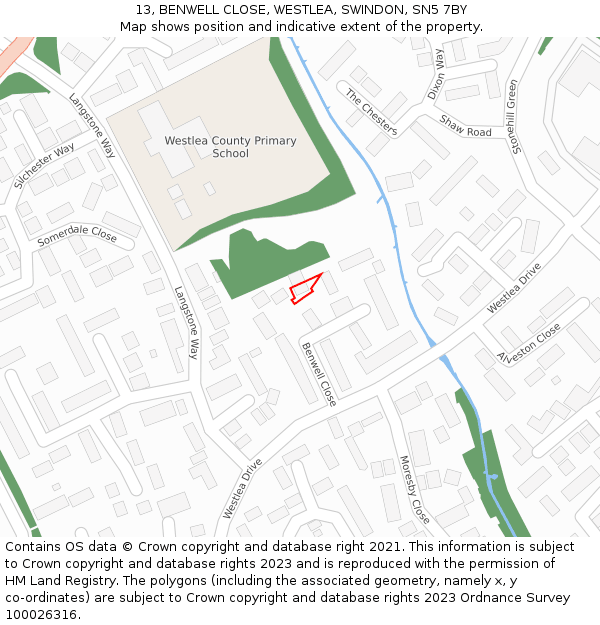 13, BENWELL CLOSE, WESTLEA, SWINDON, SN5 7BY: Location map and indicative extent of plot