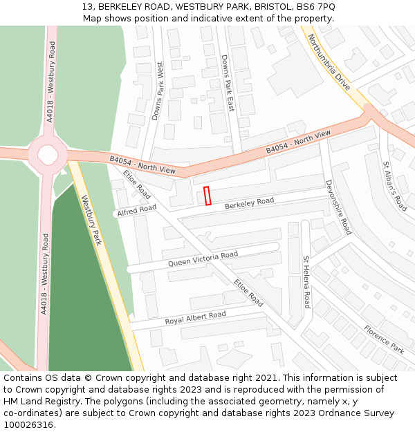 13, BERKELEY ROAD, WESTBURY PARK, BRISTOL, BS6 7PQ: Location map and indicative extent of plot