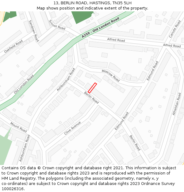 13, BERLIN ROAD, HASTINGS, TN35 5LH: Location map and indicative extent of plot