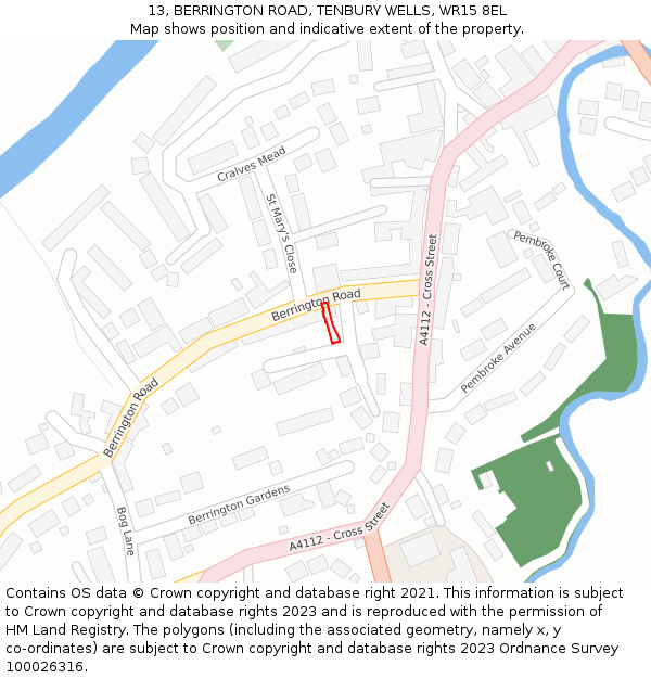 13, BERRINGTON ROAD, TENBURY WELLS, WR15 8EL: Location map and indicative extent of plot