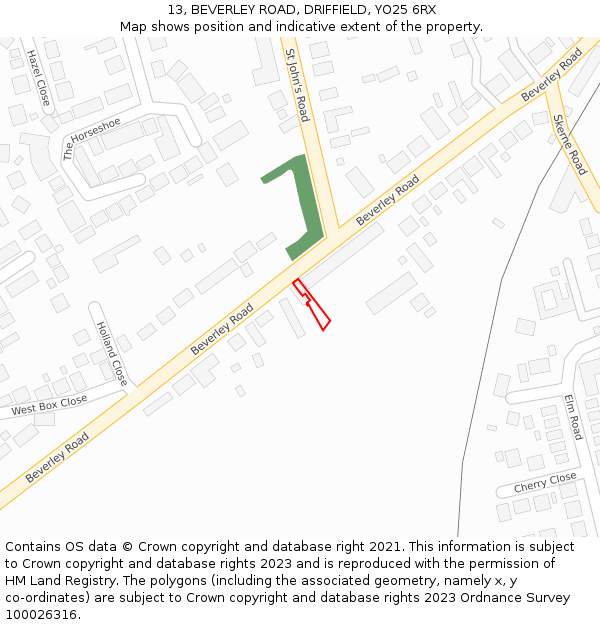 13, BEVERLEY ROAD, DRIFFIELD, YO25 6RX: Location map and indicative extent of plot