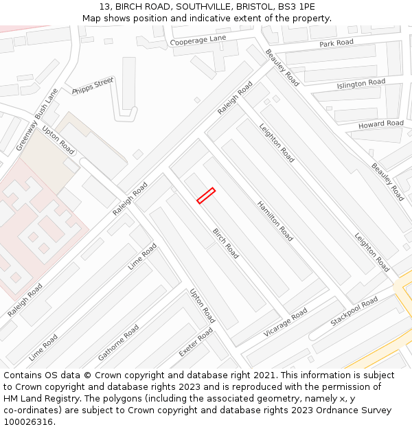 13, BIRCH ROAD, SOUTHVILLE, BRISTOL, BS3 1PE: Location map and indicative extent of plot