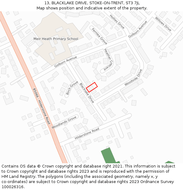 13, BLACKLAKE DRIVE, STOKE-ON-TRENT, ST3 7JL: Location map and indicative extent of plot