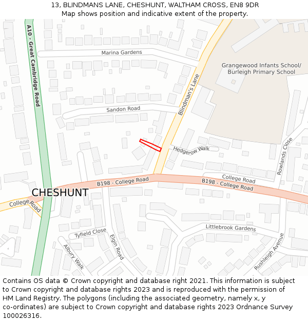13, BLINDMANS LANE, CHESHUNT, WALTHAM CROSS, EN8 9DR: Location map and indicative extent of plot