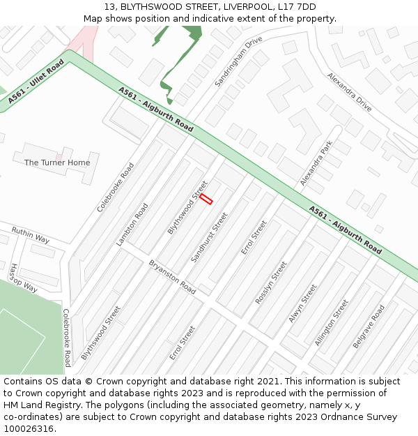 13, BLYTHSWOOD STREET, LIVERPOOL, L17 7DD: Location map and indicative extent of plot