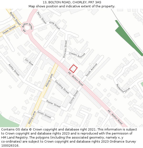 13, BOLTON ROAD, CHORLEY, PR7 3AS: Location map and indicative extent of plot