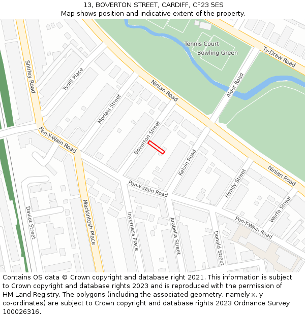 13, BOVERTON STREET, CARDIFF, CF23 5ES: Location map and indicative extent of plot