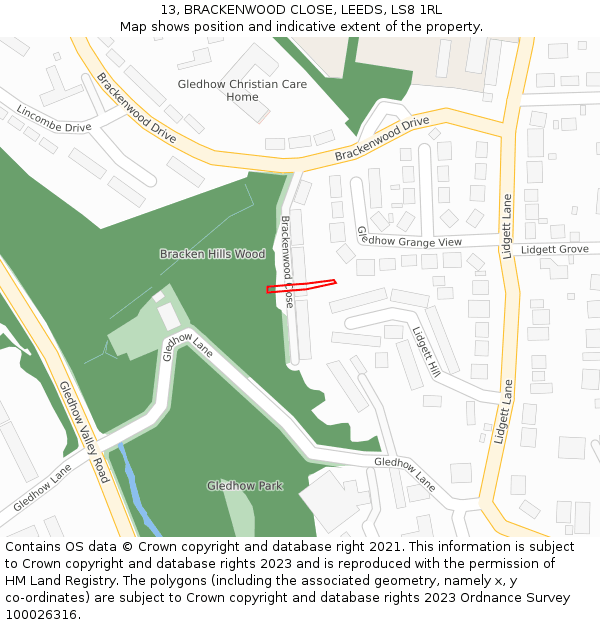 13, BRACKENWOOD CLOSE, LEEDS, LS8 1RL: Location map and indicative extent of plot