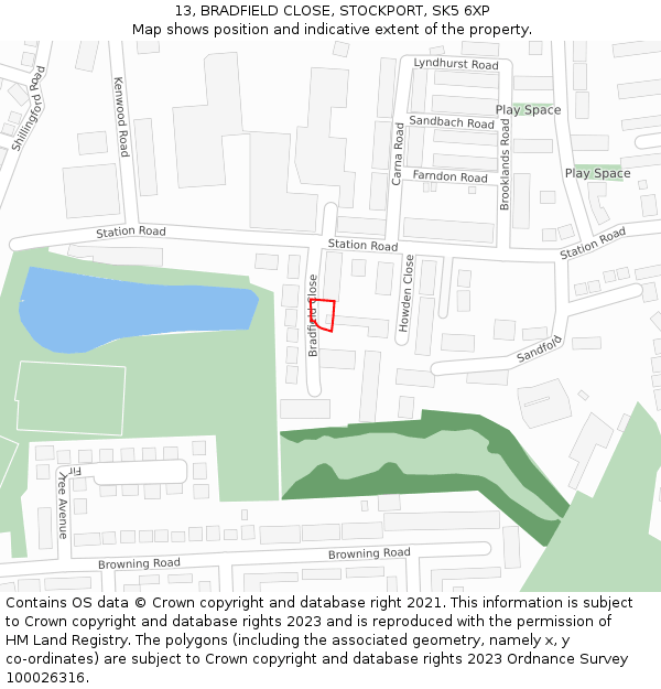 13, BRADFIELD CLOSE, STOCKPORT, SK5 6XP: Location map and indicative extent of plot