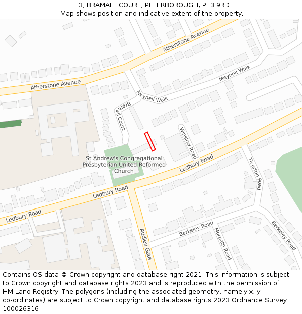 13, BRAMALL COURT, PETERBOROUGH, PE3 9RD: Location map and indicative extent of plot