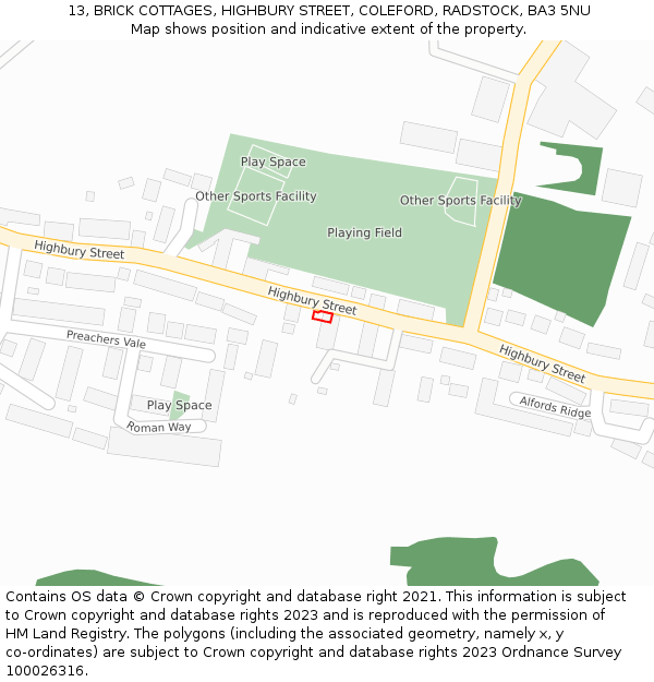 13, BRICK COTTAGES, HIGHBURY STREET, COLEFORD, RADSTOCK, BA3 5NU: Location map and indicative extent of plot