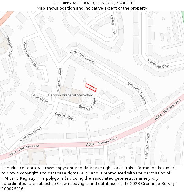 13, BRINSDALE ROAD, LONDON, NW4 1TB: Location map and indicative extent of plot
