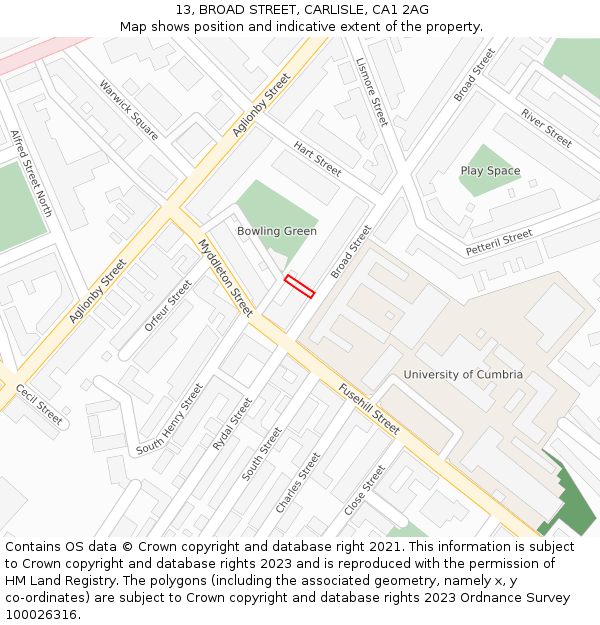 13, BROAD STREET, CARLISLE, CA1 2AG: Location map and indicative extent of plot