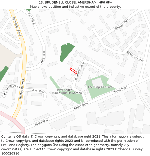 13, BRUDENELL CLOSE, AMERSHAM, HP6 6FH: Location map and indicative extent of plot