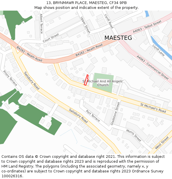 13, BRYNMAWR PLACE, MAESTEG, CF34 9PB: Location map and indicative extent of plot