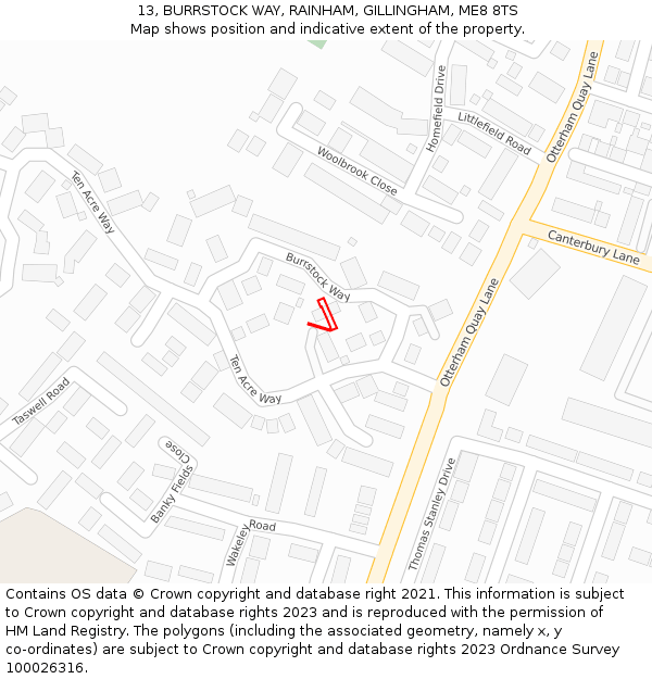13, BURRSTOCK WAY, RAINHAM, GILLINGHAM, ME8 8TS: Location map and indicative extent of plot