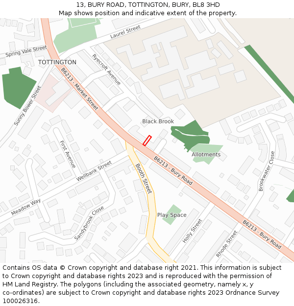 13, BURY ROAD, TOTTINGTON, BURY, BL8 3HD: Location map and indicative extent of plot
