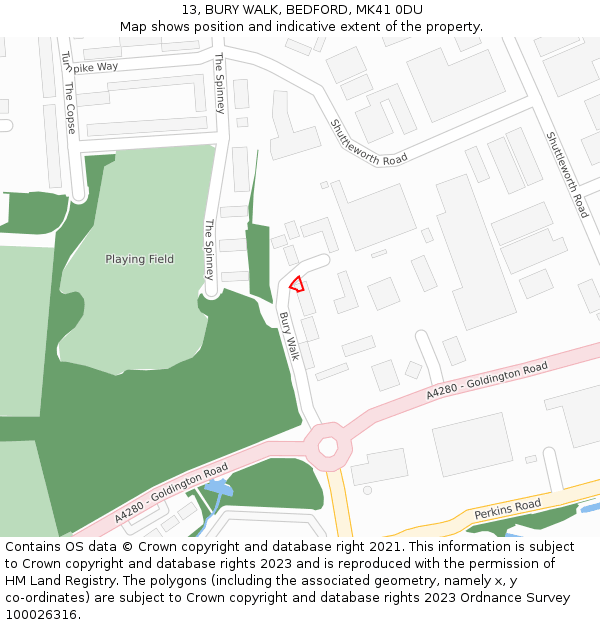 13, BURY WALK, BEDFORD, MK41 0DU: Location map and indicative extent of plot