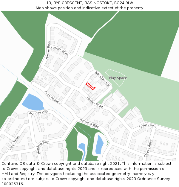13, BYE CRESCENT, BASINGSTOKE, RG24 9LW: Location map and indicative extent of plot