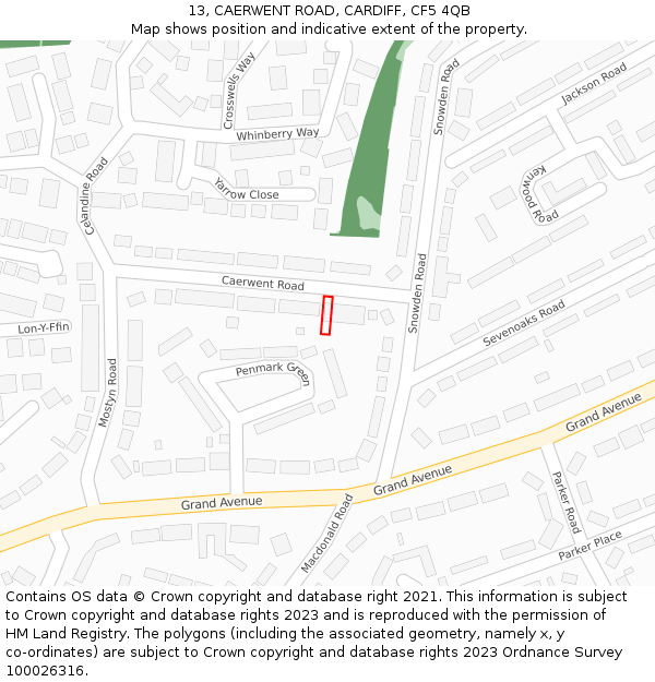 13, CAERWENT ROAD, CARDIFF, CF5 4QB: Location map and indicative extent of plot