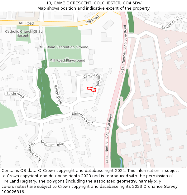 13, CAMBIE CRESCENT, COLCHESTER, CO4 5DW: Location map and indicative extent of plot