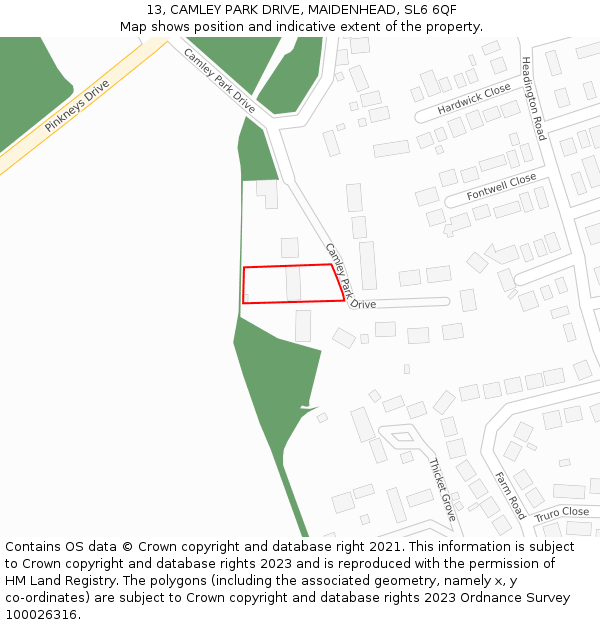 13, CAMLEY PARK DRIVE, MAIDENHEAD, SL6 6QF: Location map and indicative extent of plot