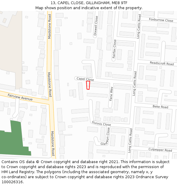 13, CAPEL CLOSE, GILLINGHAM, ME8 9TF: Location map and indicative extent of plot