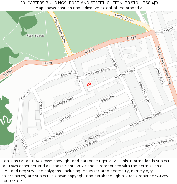 13, CARTERS BUILDINGS, PORTLAND STREET, CLIFTON, BRISTOL, BS8 4JD: Location map and indicative extent of plot