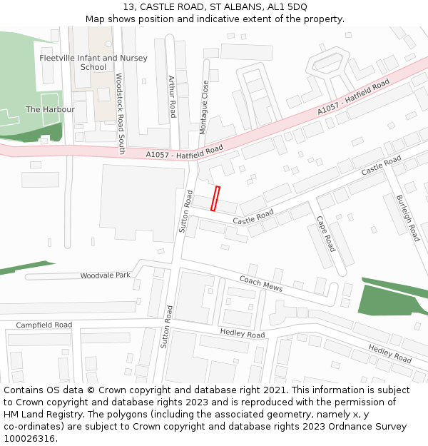 13, CASTLE ROAD, ST ALBANS, AL1 5DQ: Location map and indicative extent of plot